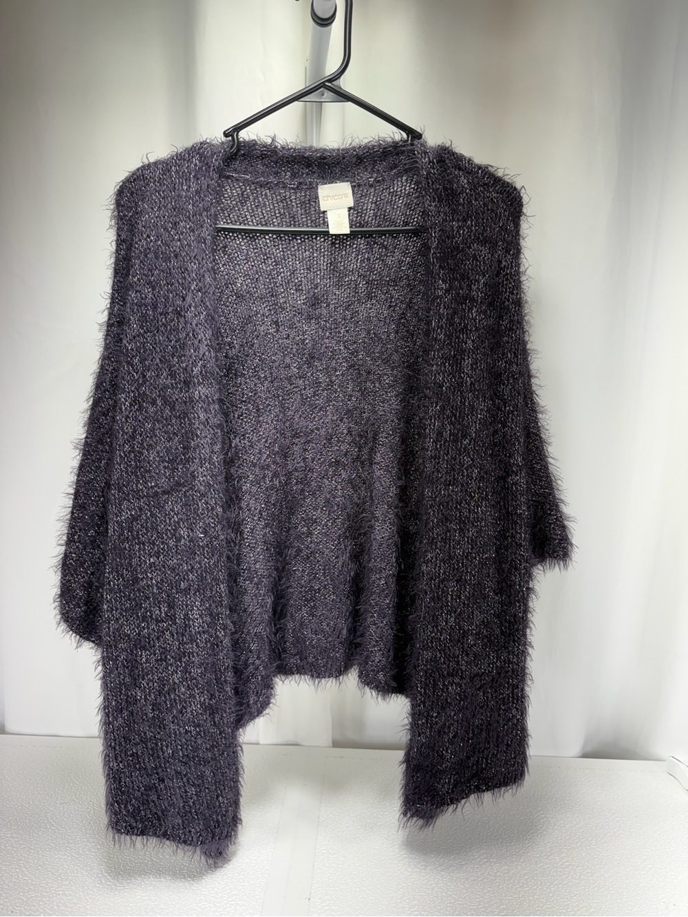 Chico's Fuzzy Open-Front Cardigan - Charcoal Purple 4823